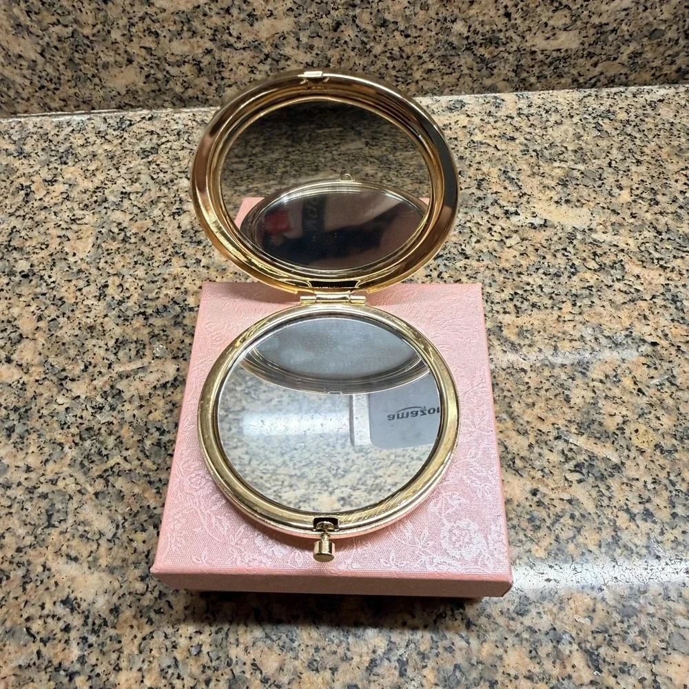 Peacock Rhinestone 3D Jeweled Gold‎ Compact Mirror Dual Sided Round Purse Travel